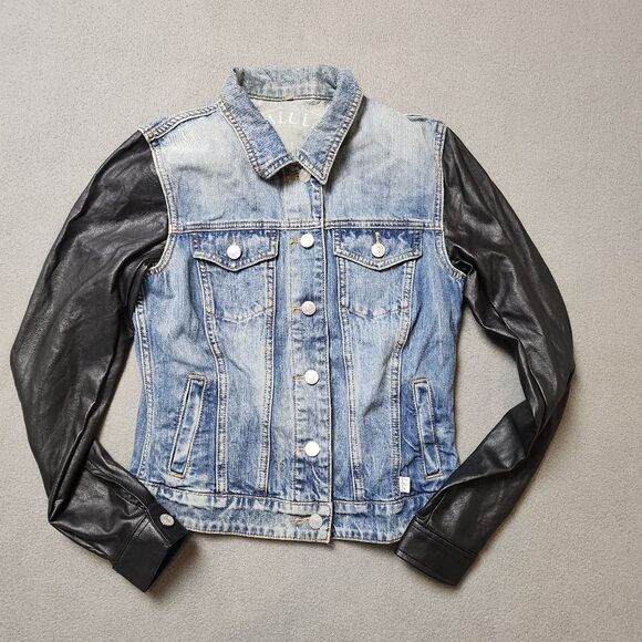 Vintage Aritzia Talula Denim/Faux Leather Jacket S Vegan Leather - Picture 1 of 11